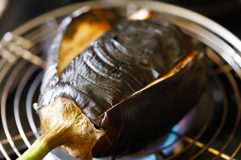roasting eggplant in stove-top burner