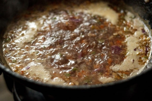 simmering the veg manchow soup 