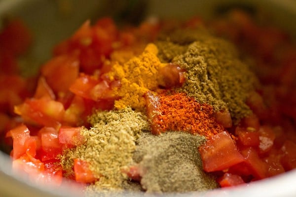 spice powders added for making tomato rice recipe